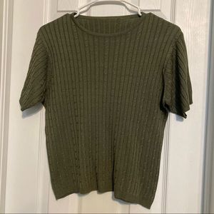 Olive Green Short Sleeve Cable Knit Sweater